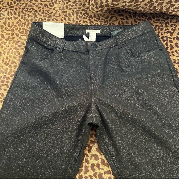 H&M Black Skinny Pants Gold Sparkle Stretch-10 - Picture 7 of 11